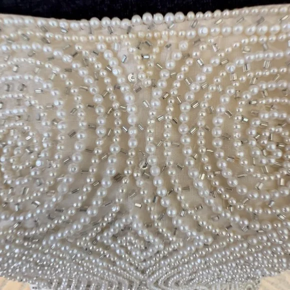 Vintage Handmade Strapless Cream Hand Beaded and pearled corset top and skirt - Picture 11 of 12